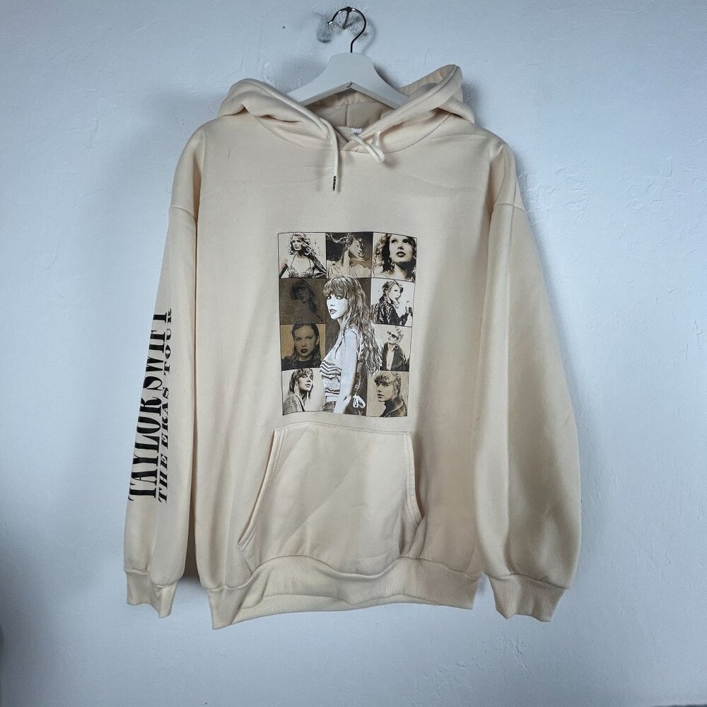 Taylor Swift The Eras Tour Womens Beige Drawstrings Neck Pullover Hoodie Medium